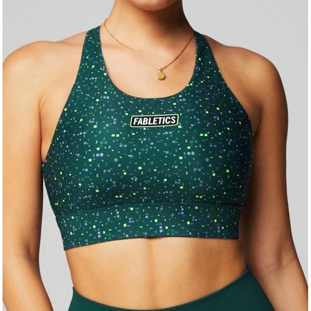 NWT Women's Fabletics No Bounce High Impact Sports Bra Green Confetti - XS